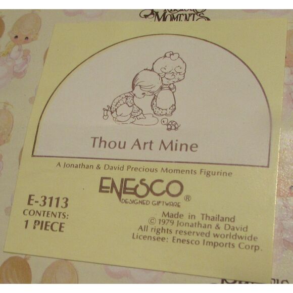 ENESCO PRECIOUS MOMENTS THOU ART MINE BOY AND GIRL TURTLE 1979 E-3113 I LOVE YOU - Picture 2 of 8
